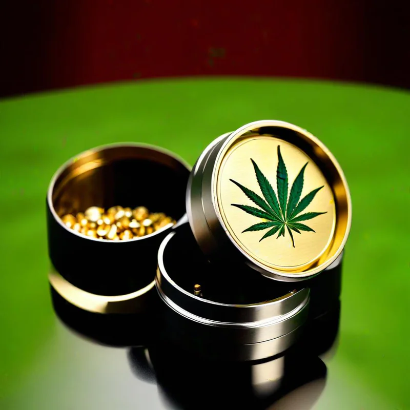 Top-selling custom weed grinders displayed in a retail setting.