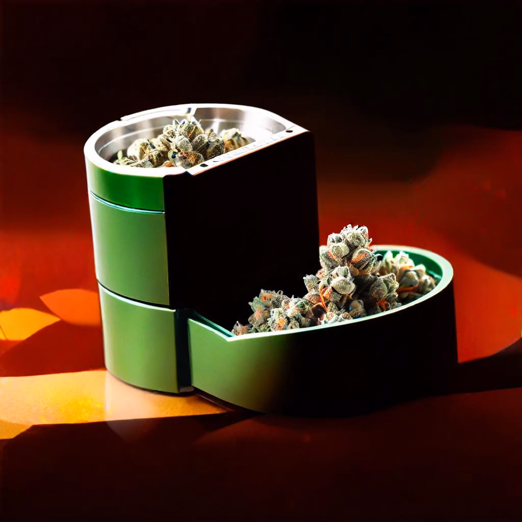 An aluminum grinder and a stainless steel grinder side by side for comparison.