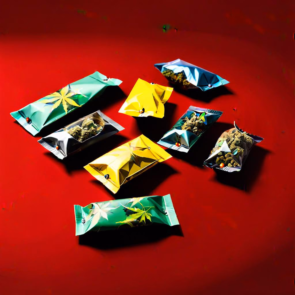 Different types of weed pouches available for wholesale, including various styles and materials.