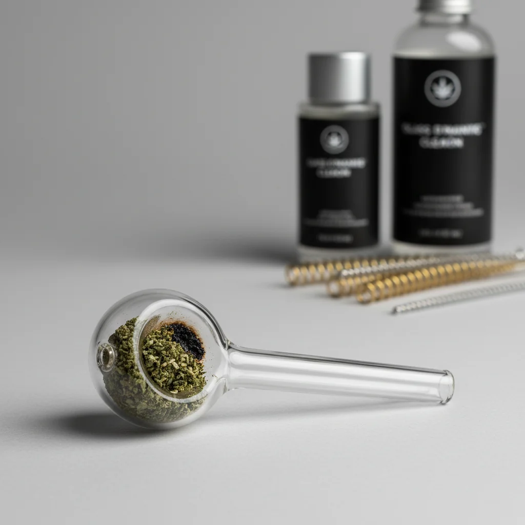 Glass pipe being cleaned showing before and after results