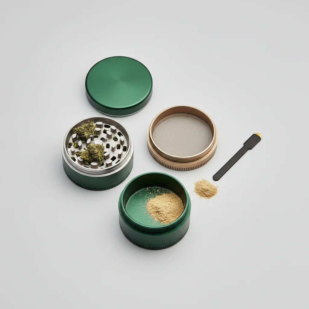 Hero image for [Grinder](https://munchmakers.com/product-category/custom-grinders/) Accessories Guide: Pollen Scrapers, Brushes, Storage, and More