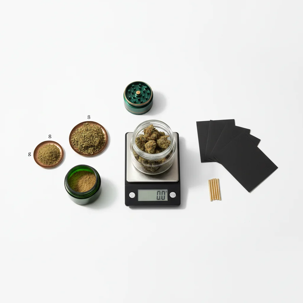 Cannabis on digital scale showing different measurement quantities