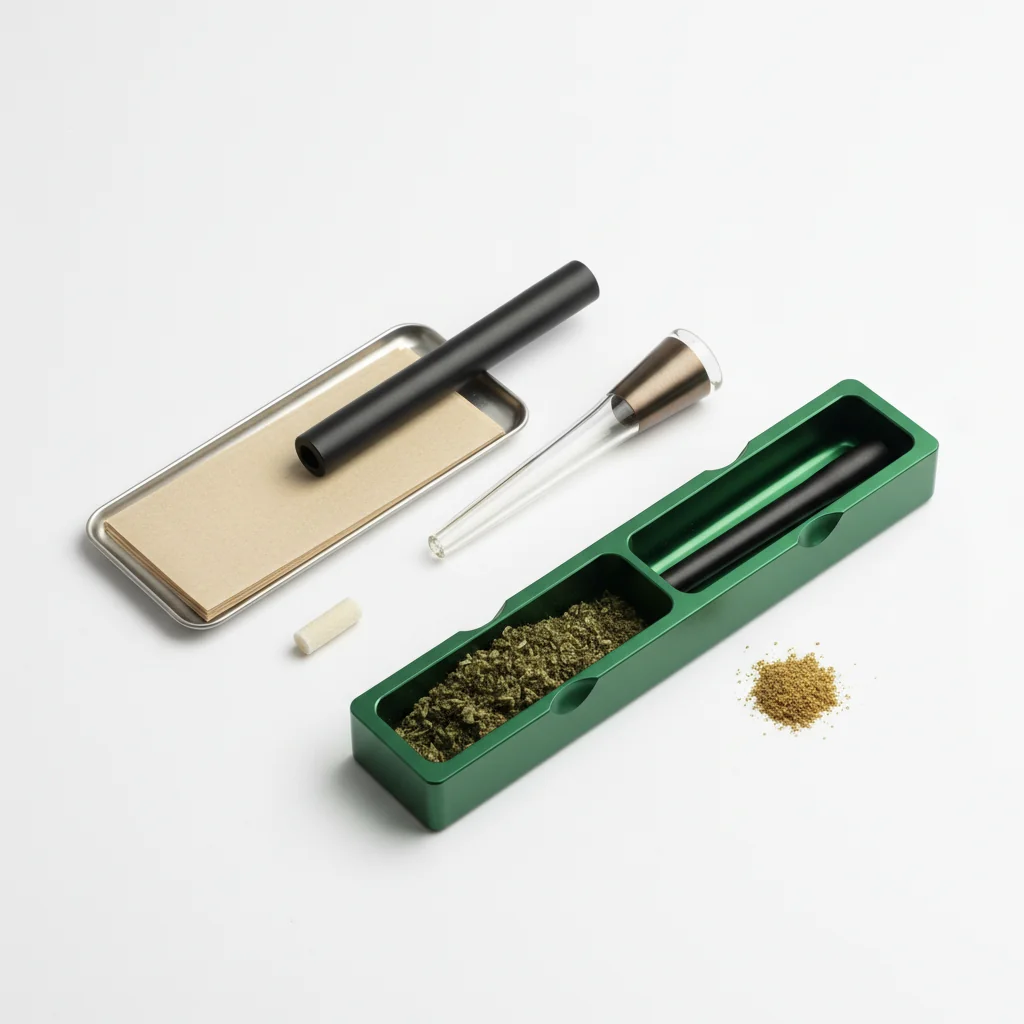 One hitter pipes and dugout system with cannabis flower