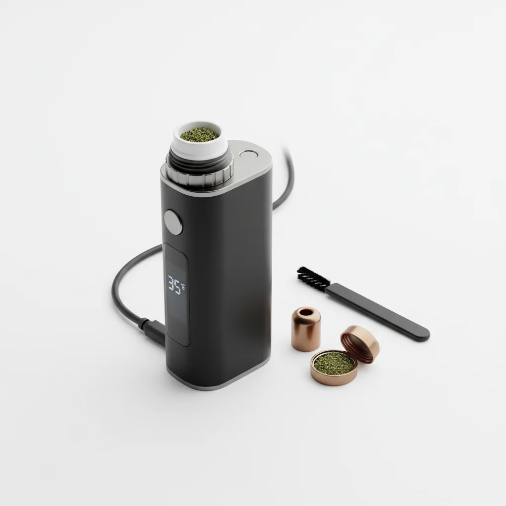 Premium dry herb vaporizer with cannabis flower and vapor