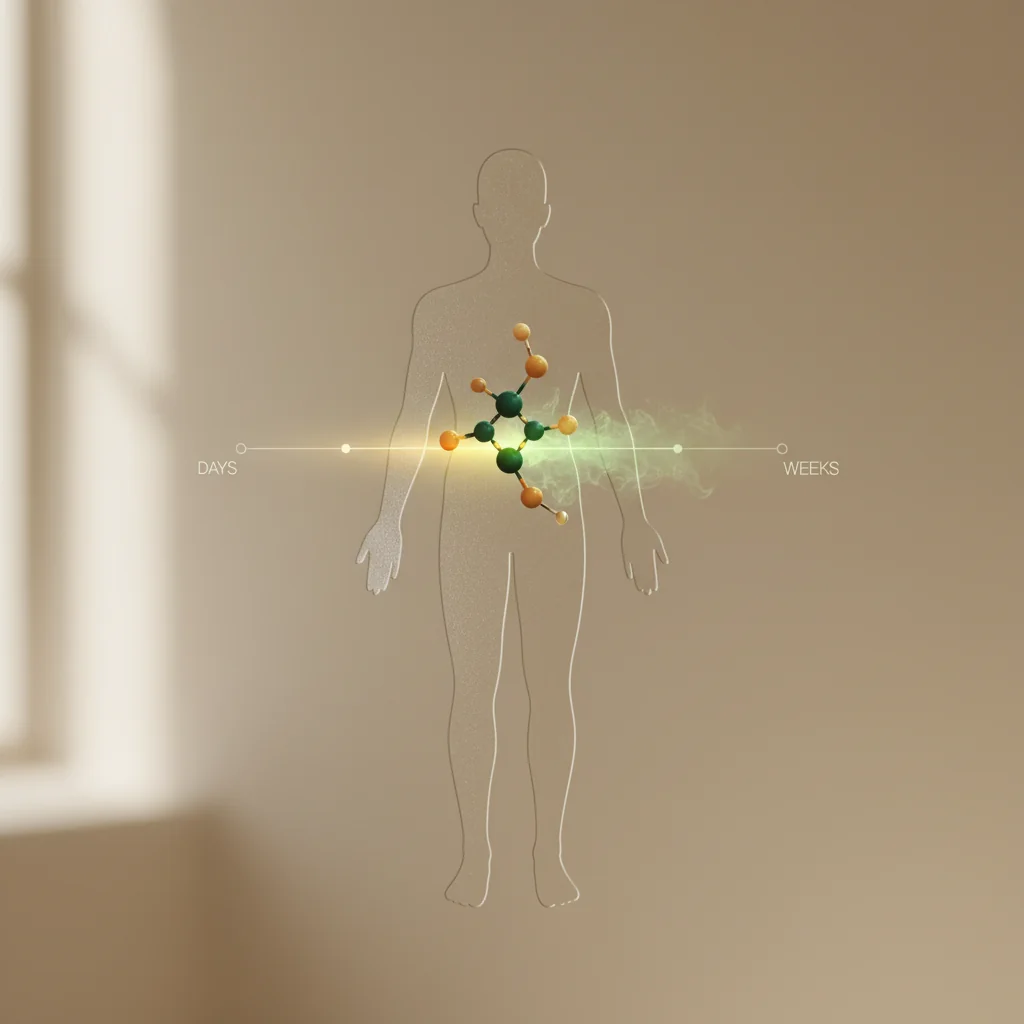 Visual timeline showing how long cannabis THC metabolites remain detectable in the human body after use