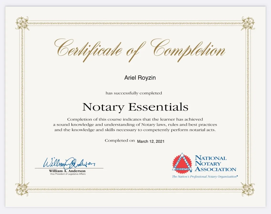 Ariel B Royzin, Notary Public photo 2
