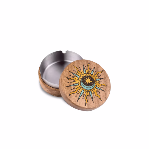Portable Wooden Ashtray with Cover