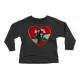 Cute black long-sleeve kids shirt with a playful red heart graphic for cheerful everyday wear.