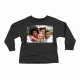Black long-sleeved shirt for kids featuring vibrant friendship graphic and playful design.
