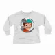 Light gray long-sleeve kids shirt with cheerful adventure graphic and soft, comfortable fabric.