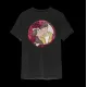 Schwarzes T-Shirt mit fröhlich illustrierten Figuren in einem farbenfrohen, freundlichen Design.