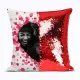 Vibrant Love and Joy Sequin Pillow with heart design and cheerful photograph for joyful decor.