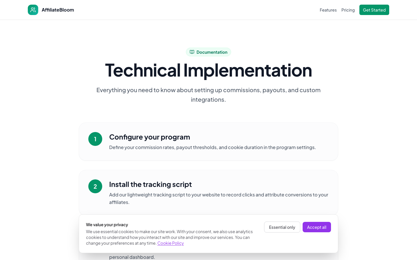 AffiliateBloom documentation and integration guides