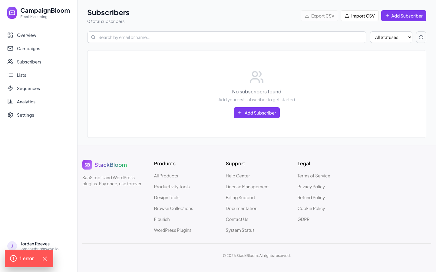 Subscriber list with tags and engagement data