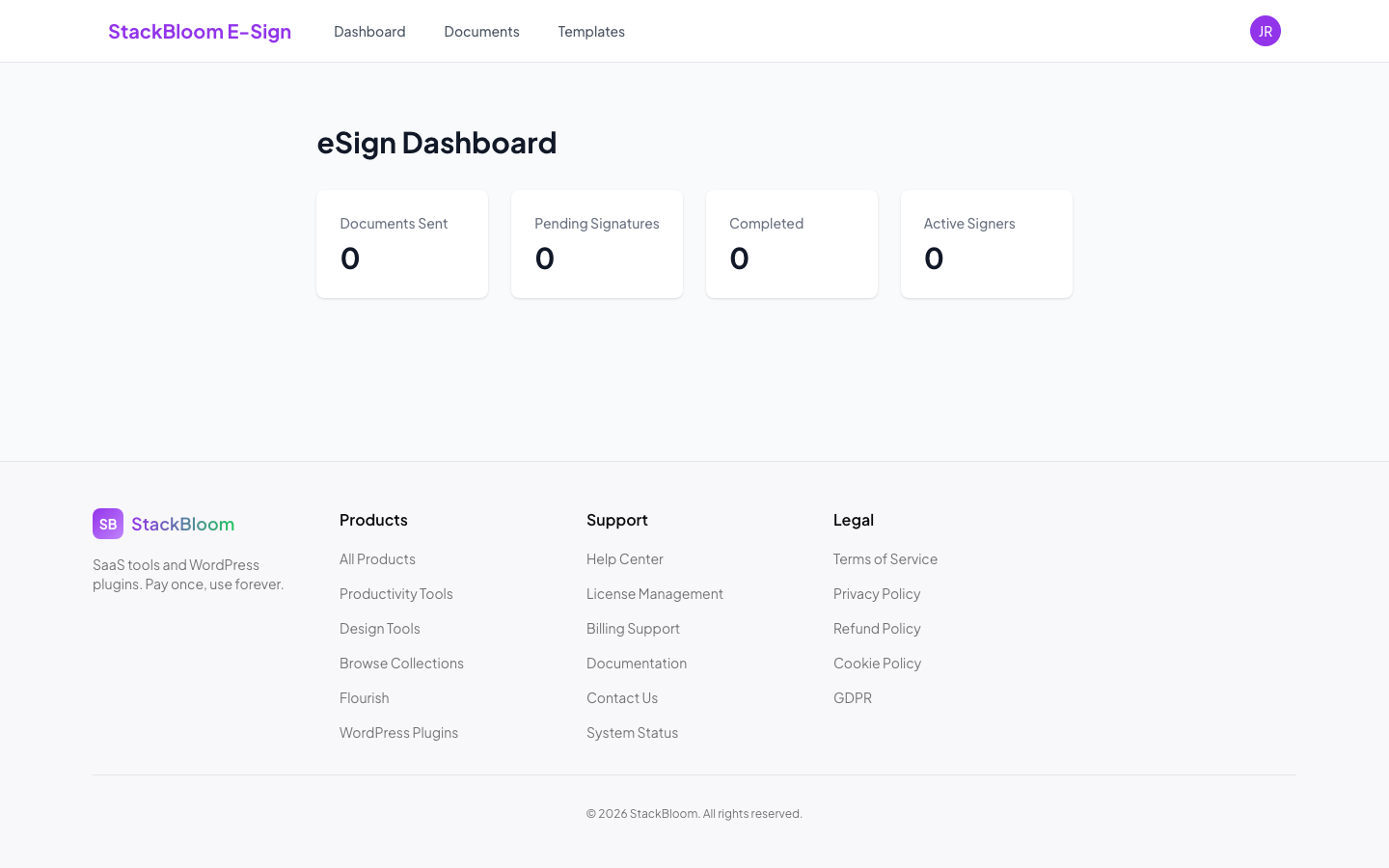 E-Sign dashboard showing documents and signing status