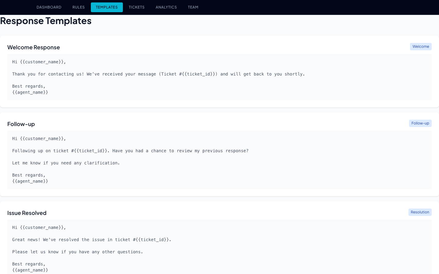 Template responses for quick email replies