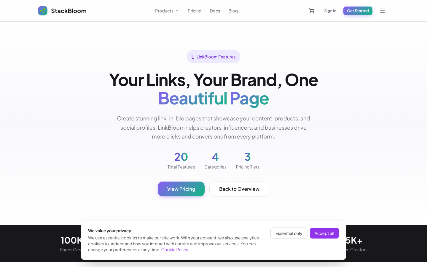 LinkBloom features including link scheduling and QR codes