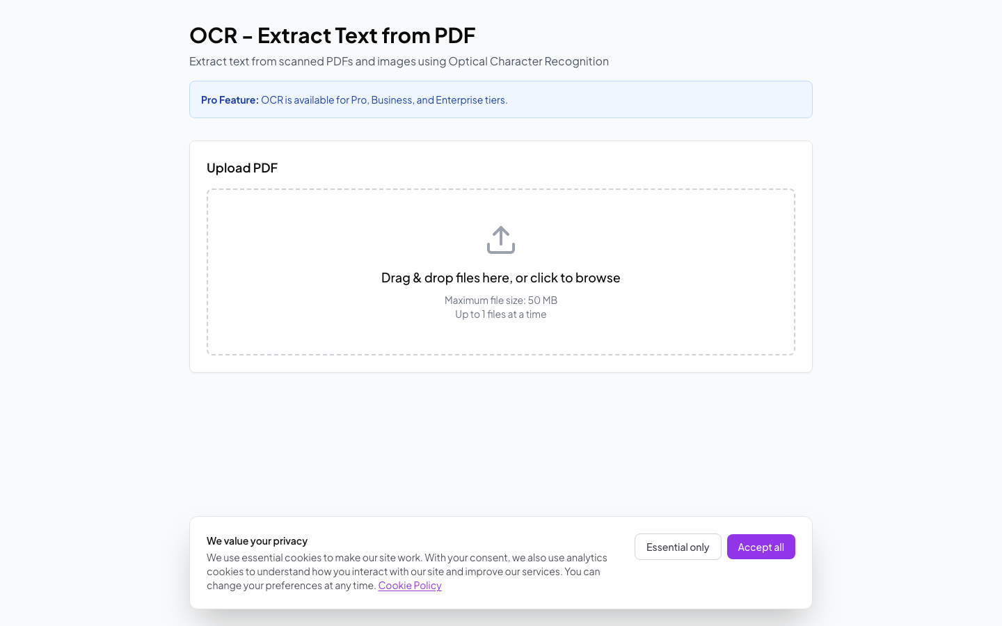 OCR tool extracting text from scanned PDFs