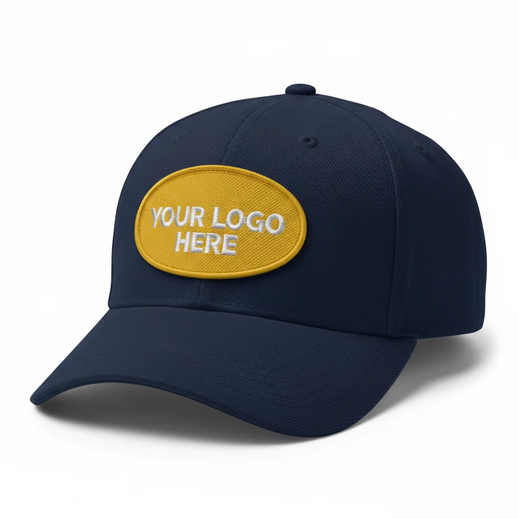 Embroidered baseball cap with stitched logo patch